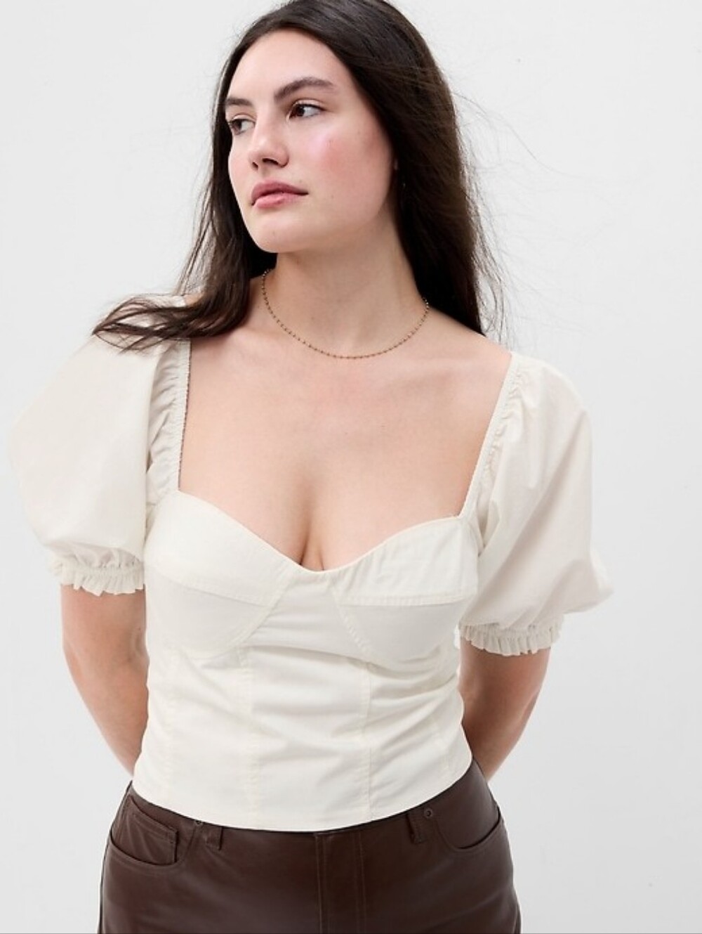 GAP Puff Sleeve Sweetheart Bustier Cropped  Top White Small NEW